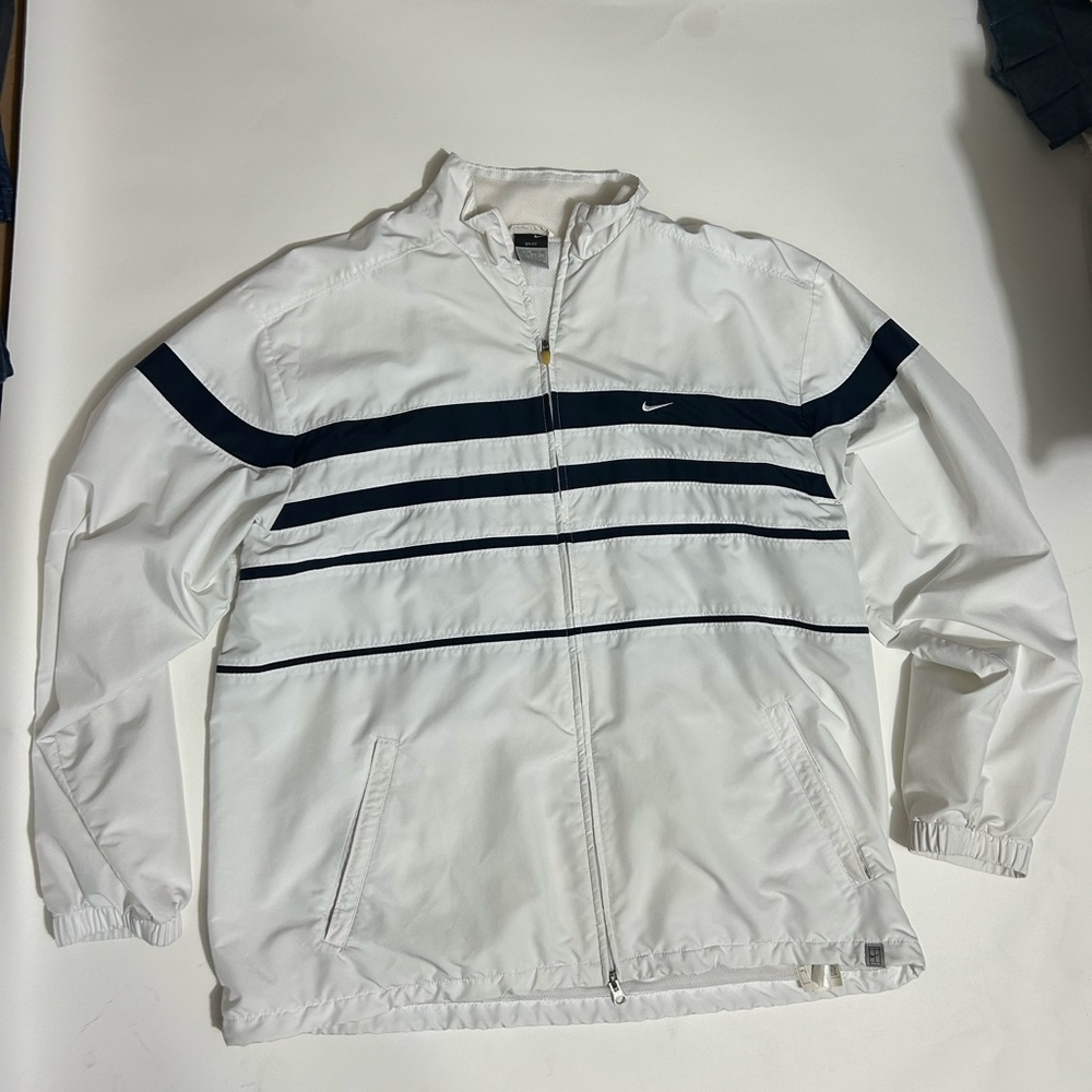 VTG Nike Track Jacket Men's Large Blue & White Sportswear Swoosh Y2K Streetwear
